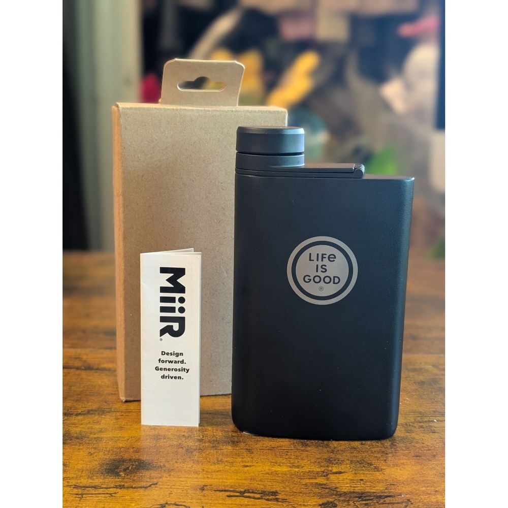 Life Is Good Miir Aero Flask 8oz Matte Blck Stainless Steel Pocket Hip Flask NEW